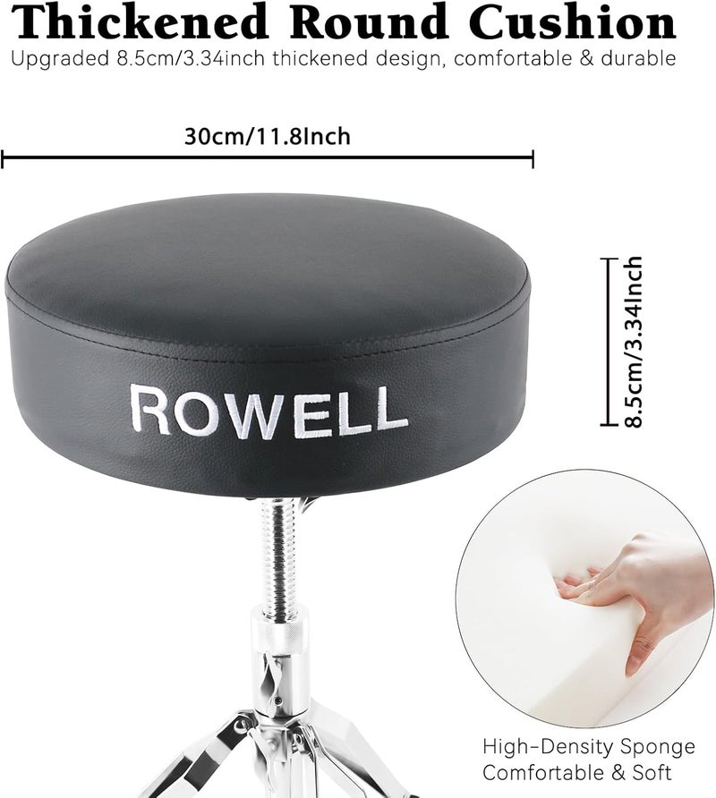 ROWell Drum Throne Adjustable Drum Stool Lightweight Drum Seat Soft Drum Stools for Kids Widen Thick-Padded Electric Drum Kit Thrones Max Weight 330Lb Drum Set Stool for Adults Women Drummers(Blcak) - Image 2